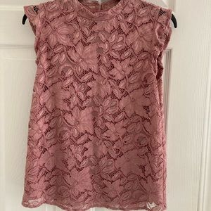 LOFT Dusty Rose Pink Lace Flutter Blouse
